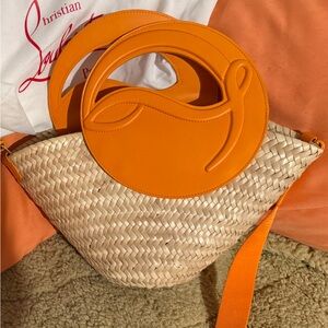 Christian Louboutin Biloumoon Orange Basket Tote with Leather Trim
